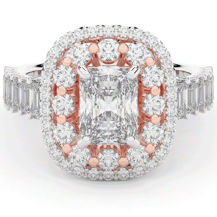4.70CT.TW RADIANT LAB DIAMOND DOUBLE HALO TWO TONE ENGAGEMENT RING - Nazarelle