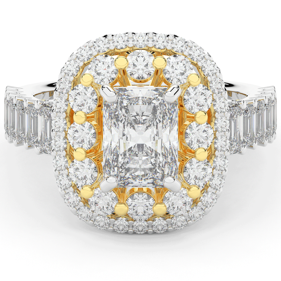 4.70CT.TW RADIANT LAB DIAMOND DOUBLE HALO TWO TONE ENGAGEMENT RING - Nazarelle
