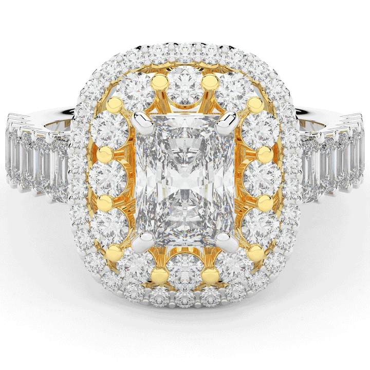 4.70CT.TW RADIANT LAB DIAMOND DOUBLE HALO TWO TONE ENGAGEMENT RING - Nazarelle