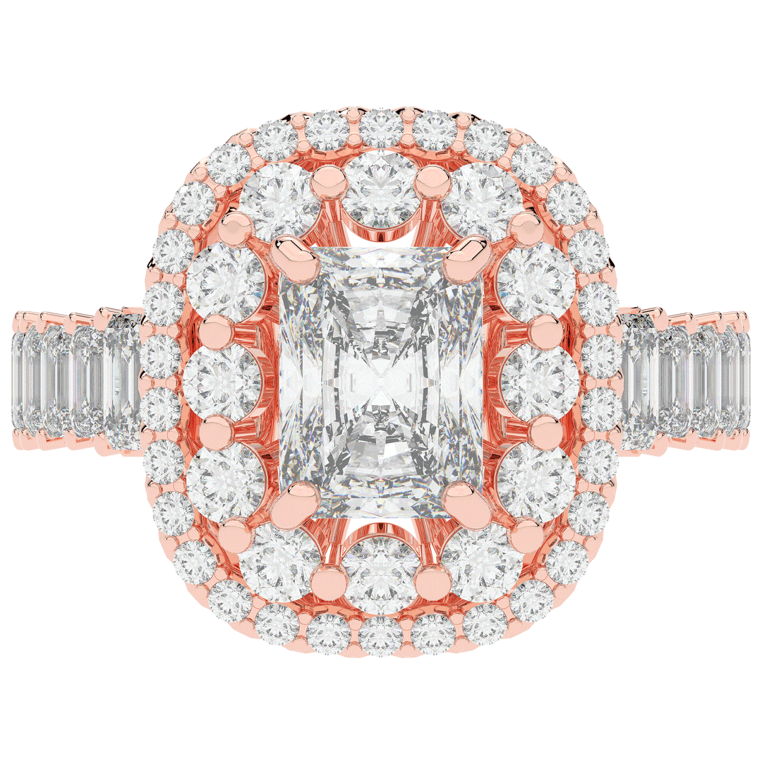 4.70CT.TW RADIANT LAB DIAMOND DOUBLE HALO TWO TONE ENGAGEMENT RING - Nazarelle