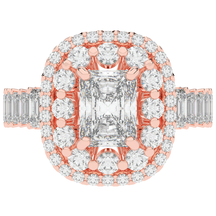 4.70CT.TW RADIANT LAB DIAMOND DOUBLE HALO TWO TONE ENGAGEMENT RING - Nazarelle