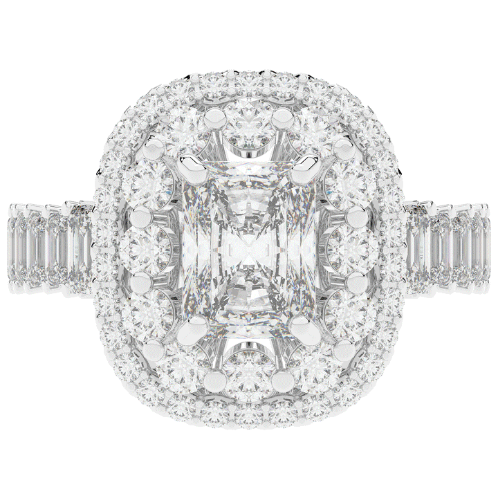 4.70CT.TW RADIANT LAB DIAMOND DOUBLE HALO TWO TONE ENGAGEMENT RING - Nazarelle