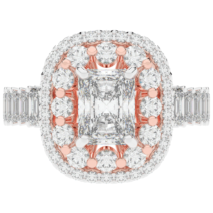 4.70CT.TW RADIANT LAB DIAMOND DOUBLE HALO TWO TONE ENGAGEMENT RING - Nazarelle
