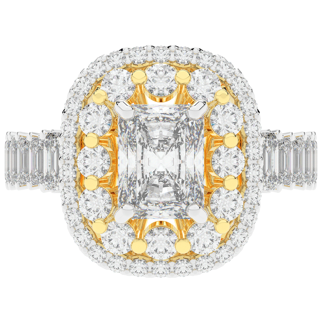 4.70CT.TW RADIANT LAB DIAMOND DOUBLE HALO TWO TONE ENGAGEMENT RING - Nazarelle