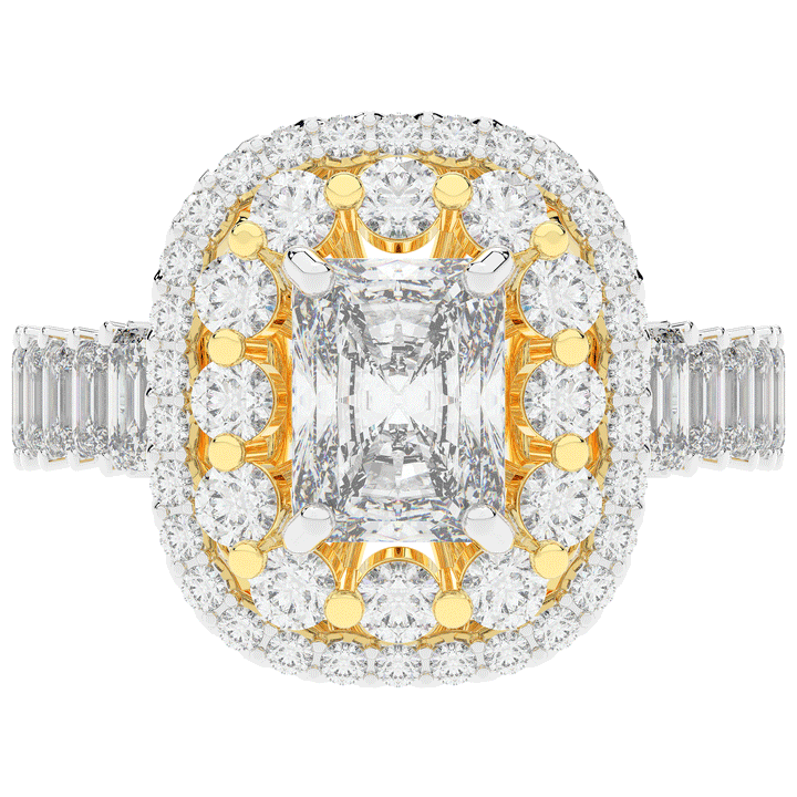 4.70CT.TW RADIANT LAB DIAMOND DOUBLE HALO TWO TONE ENGAGEMENT RING - Nazarelle