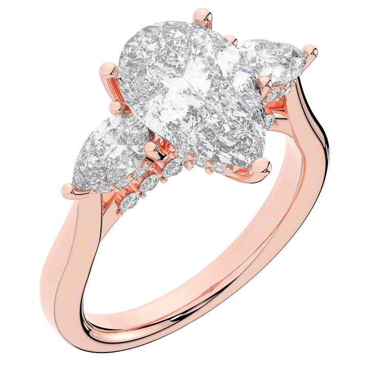 3.70CT.TW PEAR LAB DIAMOND 3 STONE ENGAGEMENT RING - Nazarelle