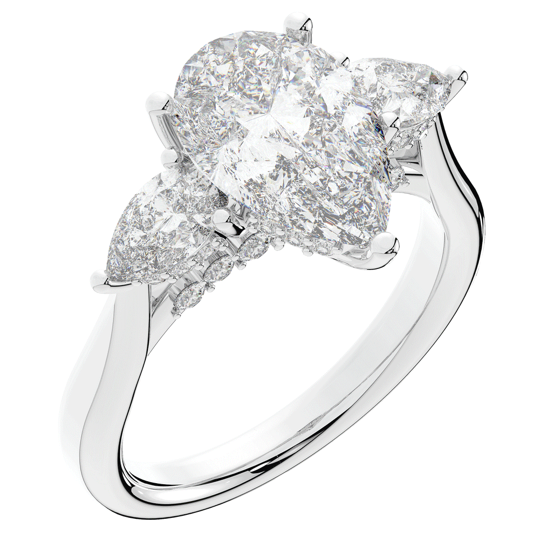 3.70CT.TW PEAR LAB DIAMOND 3 STONE ENGAGEMENT RING - Nazarelle
