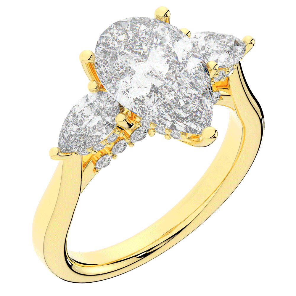 3.70CT.TW PEAR LAB DIAMOND 3 STONE ENGAGEMENT RING - Nazarelle