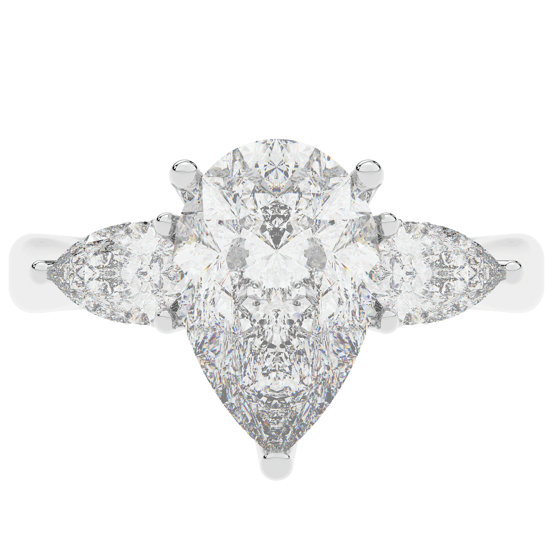 3.70CT.TW PEAR LAB DIAMOND 3 STONE ENGAGEMENT RING - Nazarelle
