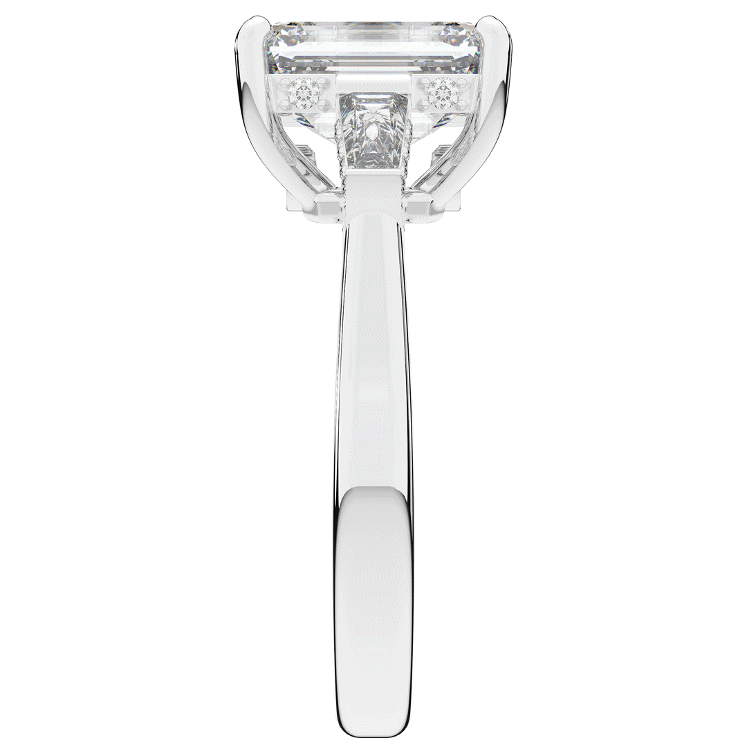 3.45CT.TW EMERALD CUT LAB DIAMOND 3 STONE ENGAGEMENT RING - Nazarelle