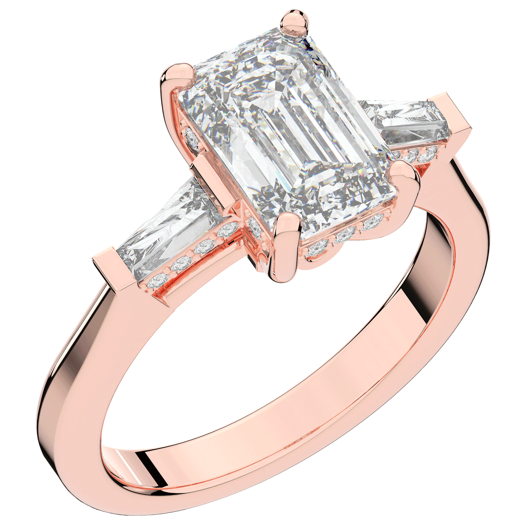 3.45CT.TW EMERALD CUT LAB DIAMOND 3 STONE ENGAGEMENT RING - Nazarelle
