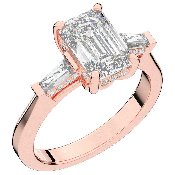 3.45CT.TW EMERALD CUT LAB DIAMOND 3 STONE ENGAGEMENT RING - Nazarelle
