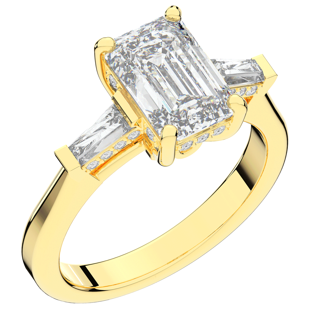 3.45CT.TW EMERALD CUT LAB DIAMOND 3 STONE ENGAGEMENT RING - Nazarelle