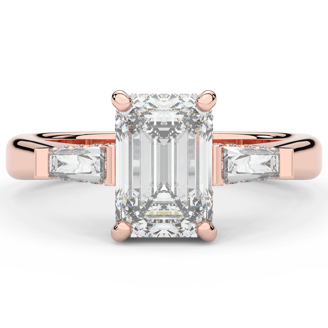 3.45CT.TW EMERALD CUT LAB DIAMOND 3 STONE ENGAGEMENT RING - Nazarelle