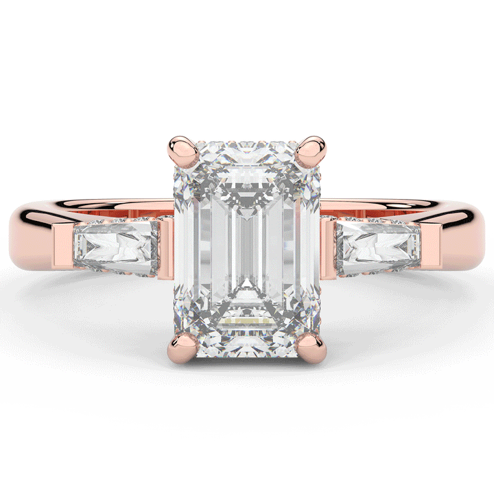 3.45CT.TW EMERALD CUT LAB DIAMOND 3 STONE ENGAGEMENT RING - Nazarelle
