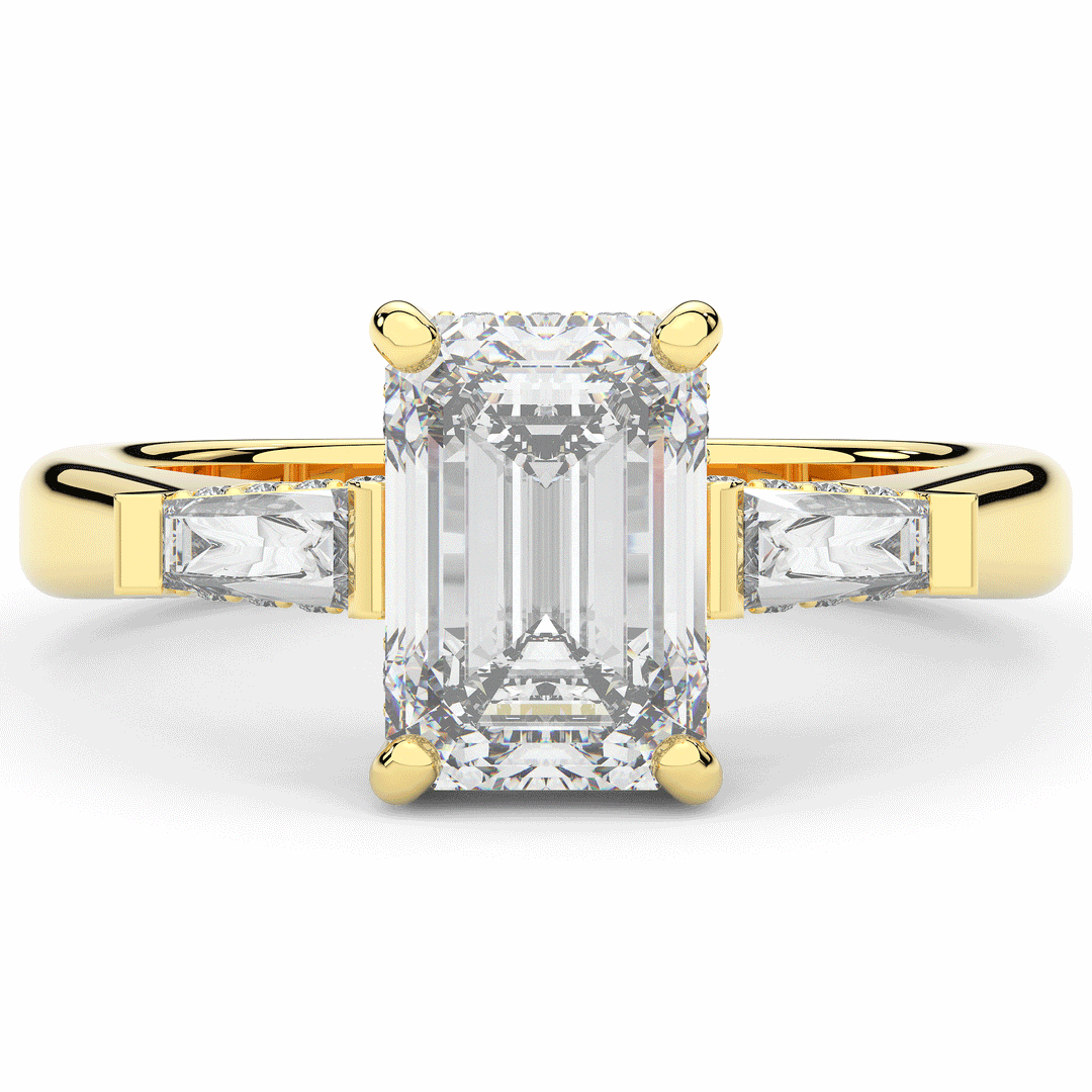 3.45CT.TW EMERALD CUT LAB DIAMOND 3 STONE ENGAGEMENT RING - Nazarelle