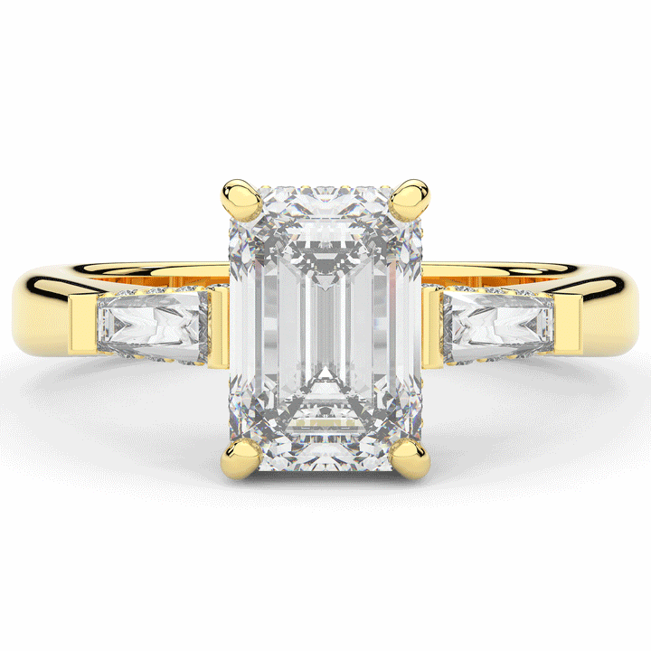 3.45CT.TW EMERALD CUT LAB DIAMOND 3 STONE ENGAGEMENT RING - Nazarelle