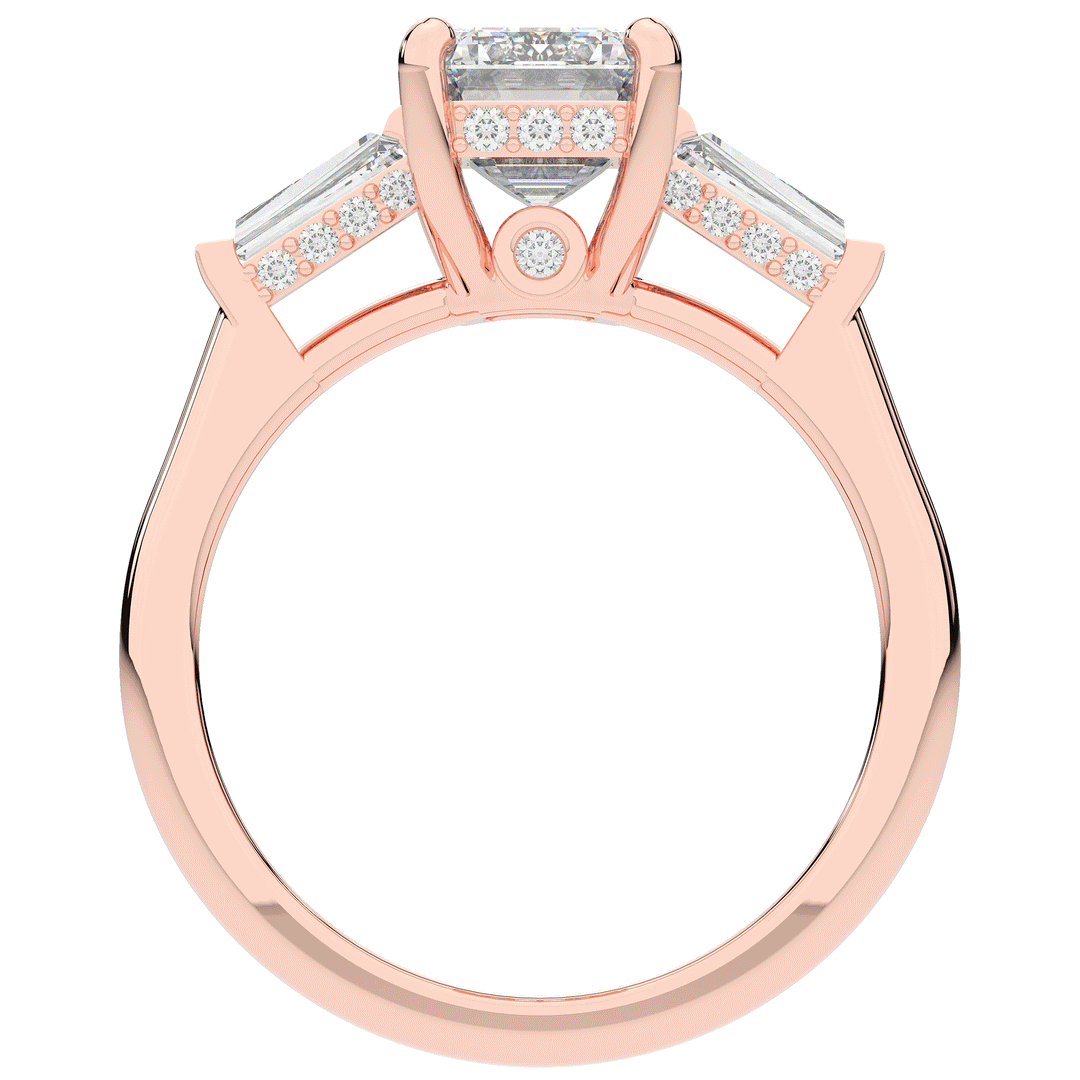 3.45CT.TW EMERALD CUT LAB DIAMOND 3 STONE ENGAGEMENT RING - Nazarelle