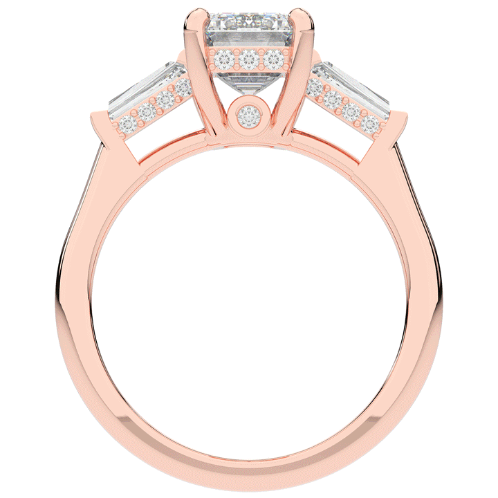 3.45CT.TW EMERALD CUT LAB DIAMOND 3 STONE ENGAGEMENT RING - Nazarelle