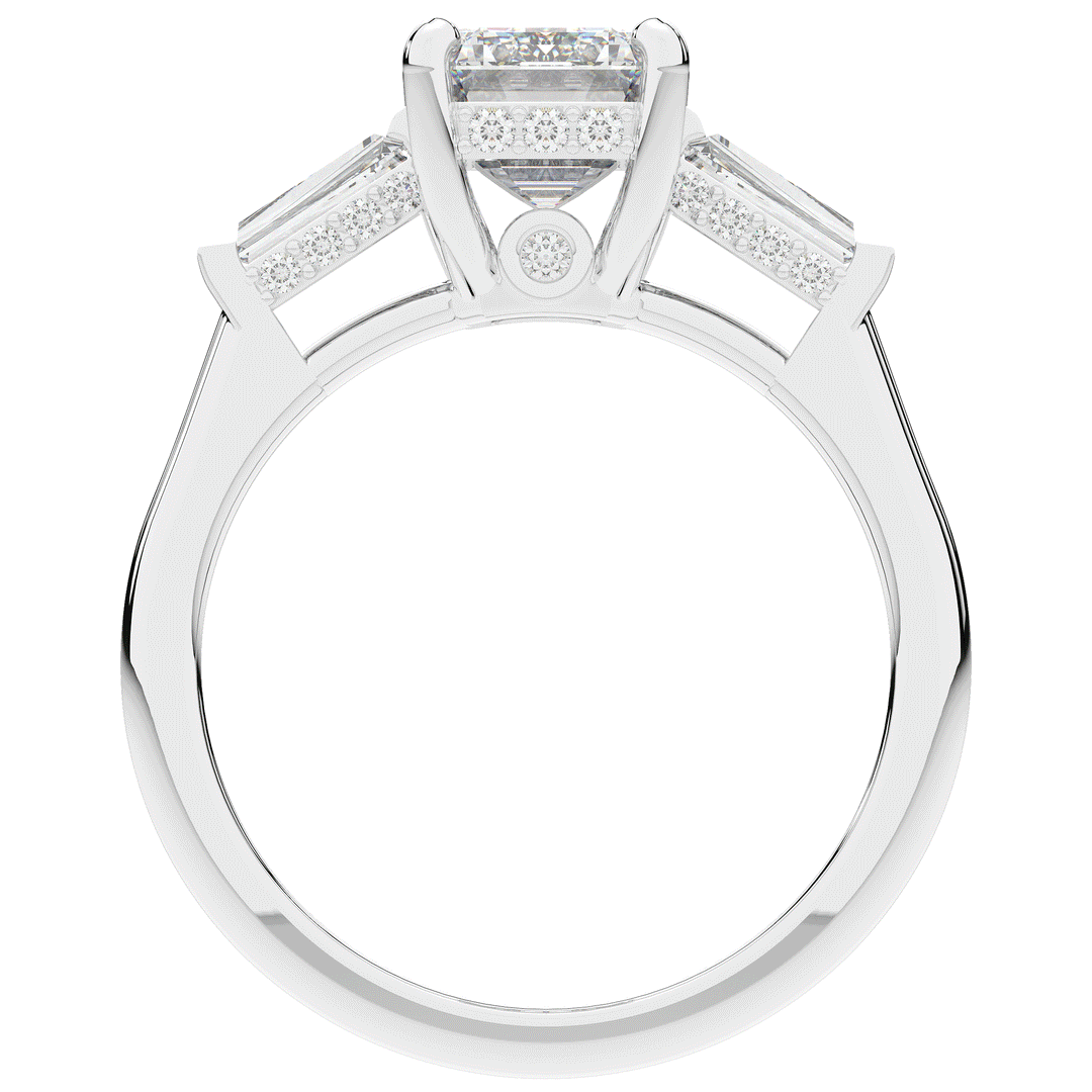 3.45CT.TW EMERALD CUT LAB DIAMOND 3 STONE ENGAGEMENT RING - Nazarelle