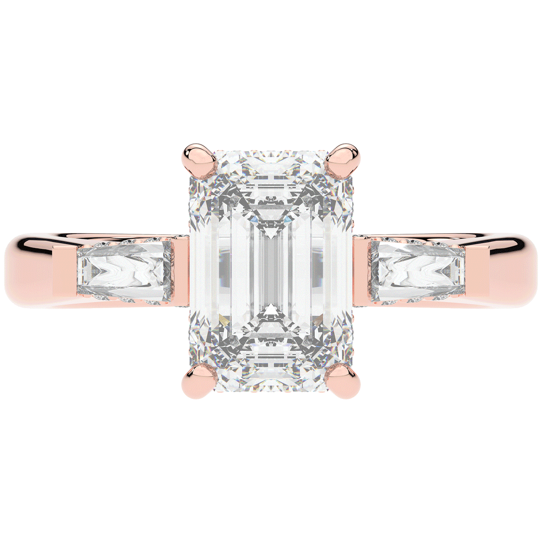 3.45CT.TW EMERALD CUT LAB DIAMOND 3 STONE ENGAGEMENT RING - Nazarelle