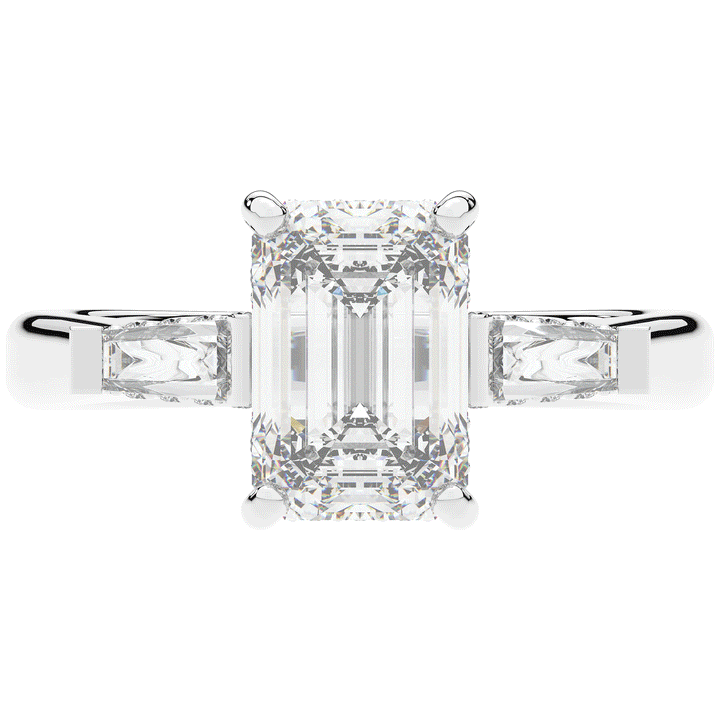 3.45CT.TW EMERALD CUT LAB DIAMOND 3 STONE ENGAGEMENT RING - Nazarelle
