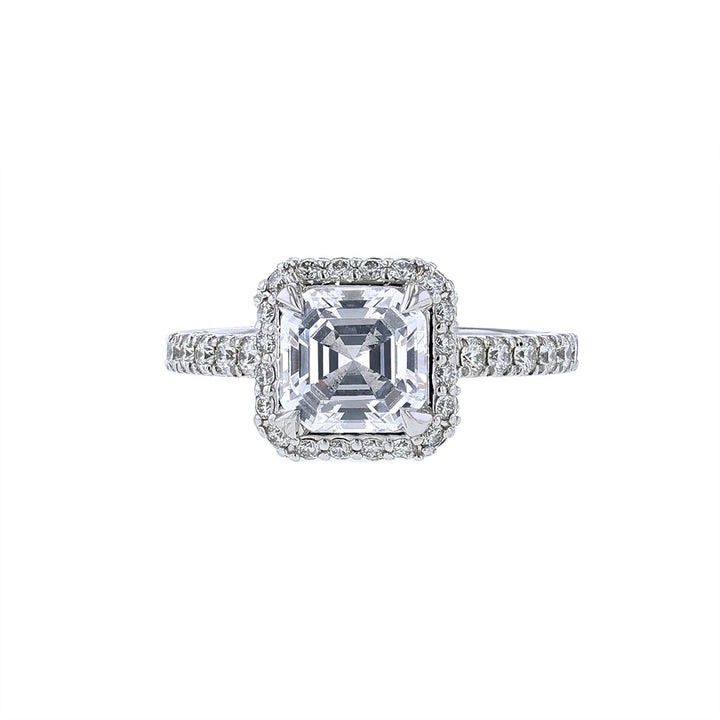 14K White Gold Asscher Halo Engagement Ring