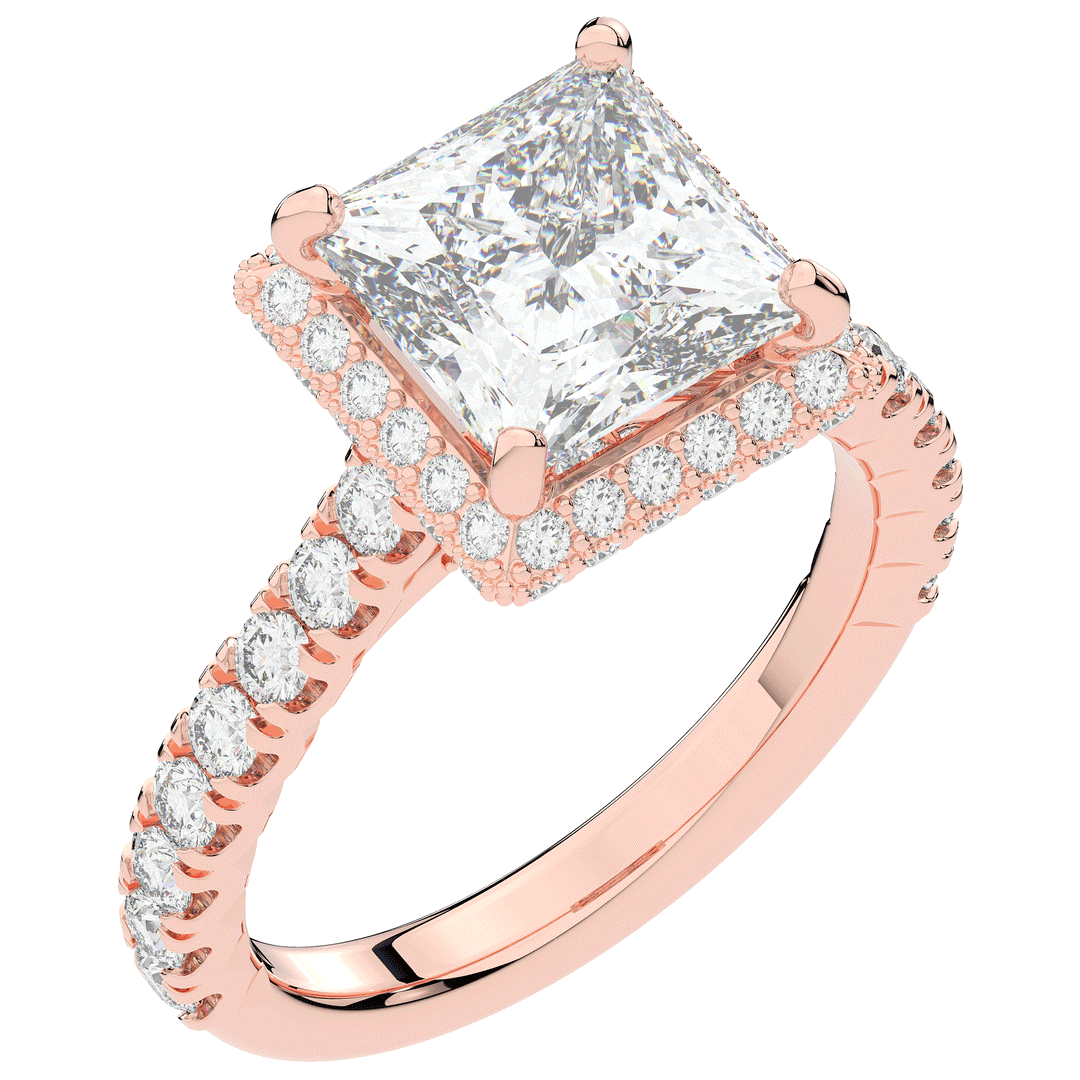 3.90CT.TW PRINCESS LAB DIAMOND HALO ENGAGEMENT RING - Nazarelle