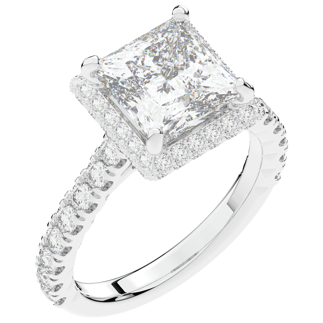 3.90CT.TW PRINCESS LAB DIAMOND HALO ENGAGEMENT RING - Nazarelle