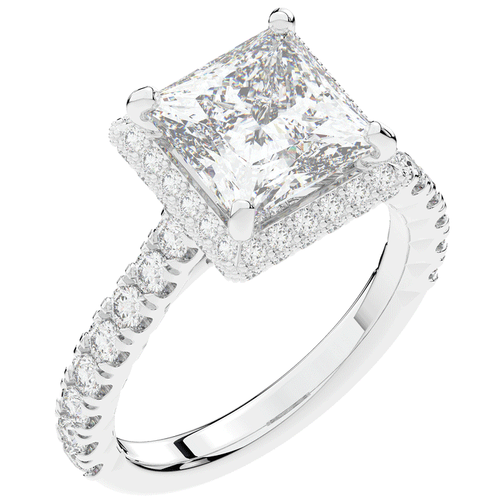 3.90CT.TW PRINCESS LAB DIAMOND HALO ENGAGEMENT RING - Nazarelle