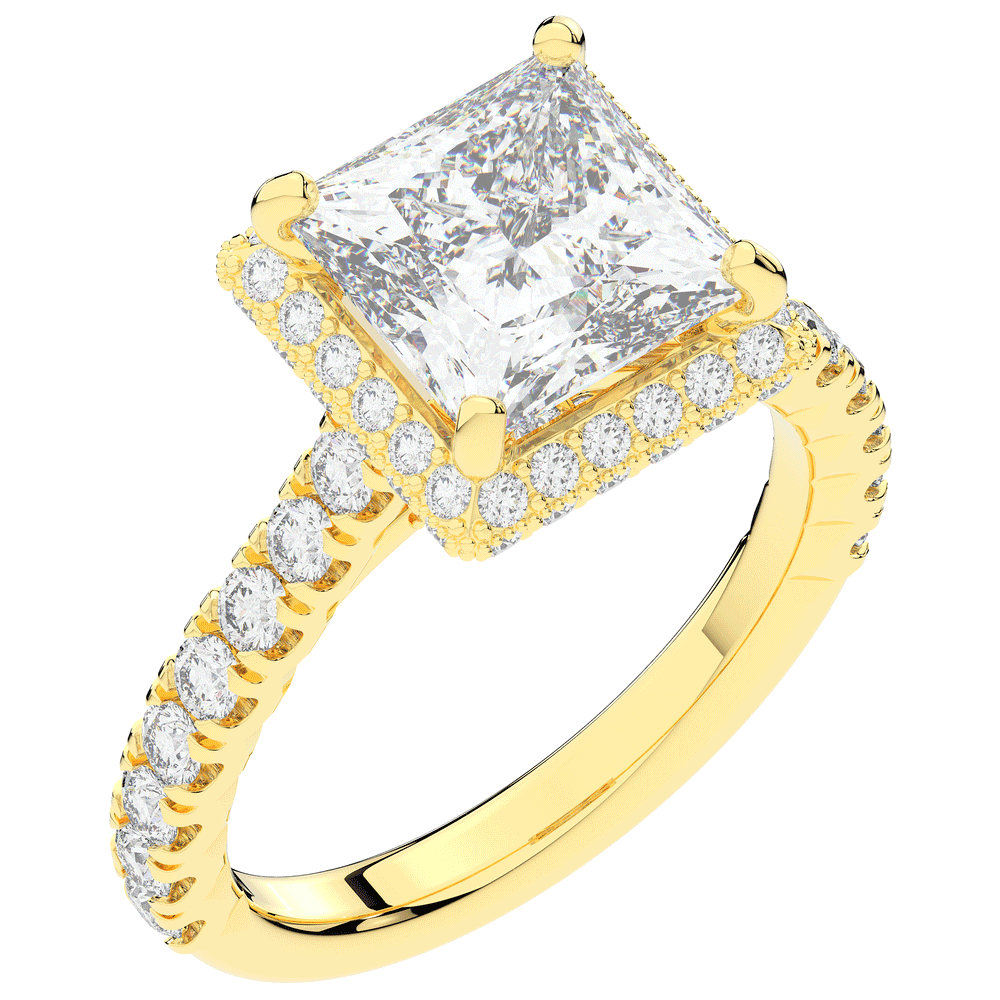 3.90CT.TW PRINCESS LAB DIAMOND HALO ENGAGEMENT RING - Nazarelle