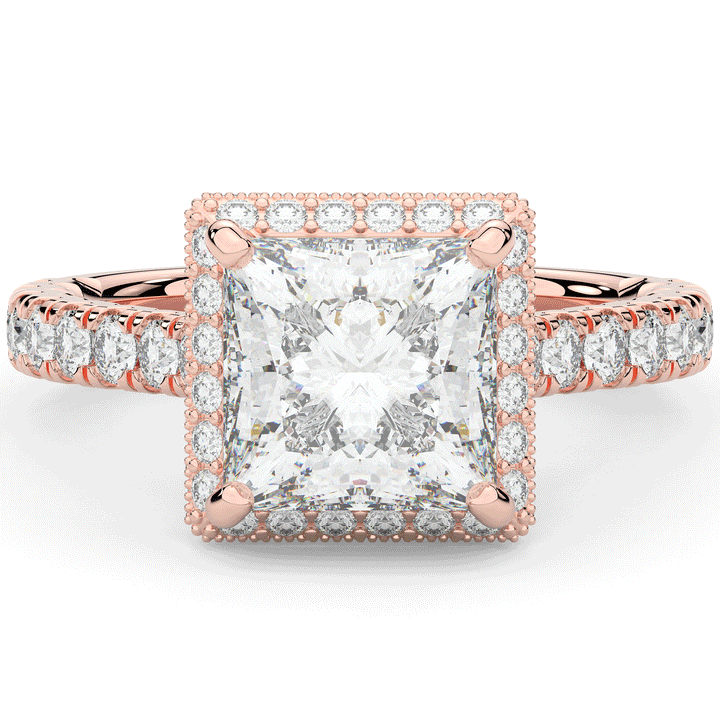 3.90CT.TW PRINCESS LAB DIAMOND HALO ENGAGEMENT RING - Nazarelle