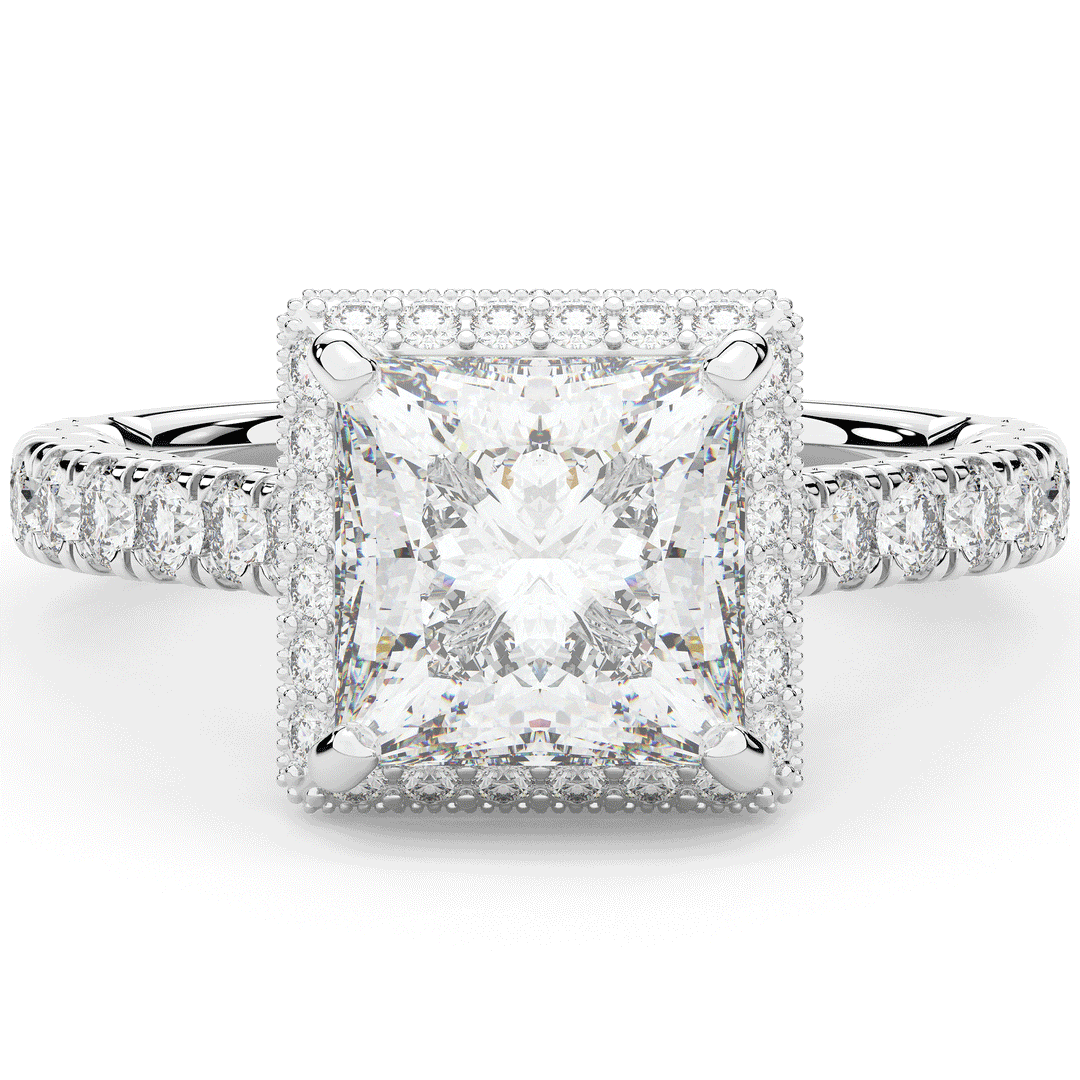 3.90CT.TW PRINCESS LAB DIAMOND HALO ENGAGEMENT RING - Nazarelle