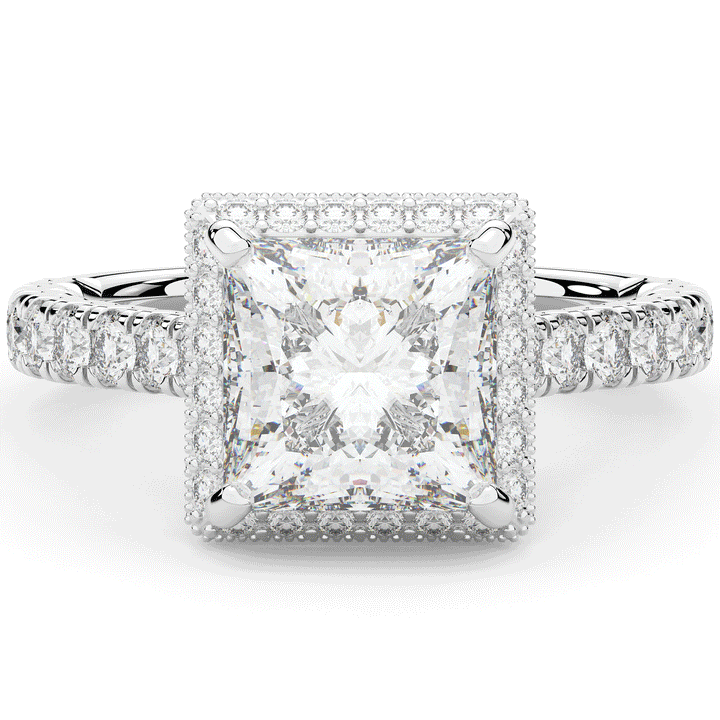 3.90CT.TW PRINCESS LAB DIAMOND HALO ENGAGEMENT RING - Nazarelle