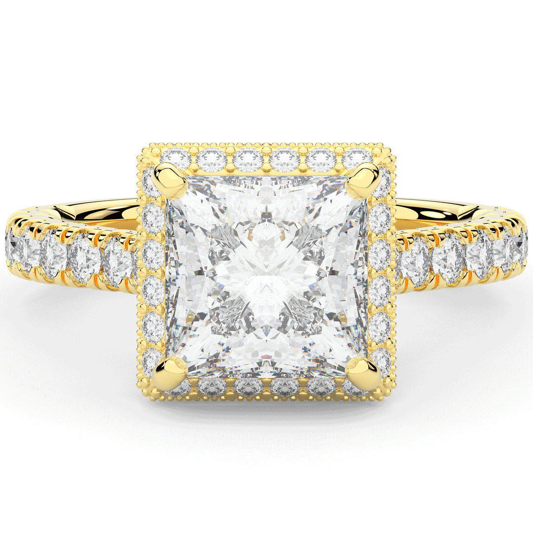 3.90CT.TW PRINCESS LAB DIAMOND HALO ENGAGEMENT RING - Nazarelle