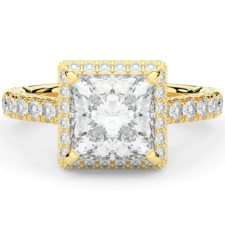 3.90CT.TW PRINCESS LAB DIAMOND HALO ENGAGEMENT RING - Nazarelle