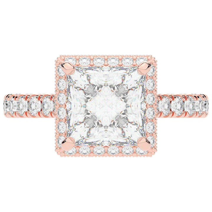 3.90CT.TW PRINCESS LAB DIAMOND HALO ENGAGEMENT RING - Nazarelle
