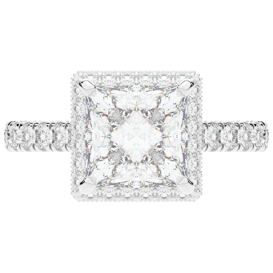 3.90CT.TW PRINCESS LAB DIAMOND HALO ENGAGEMENT RING - Nazarelle