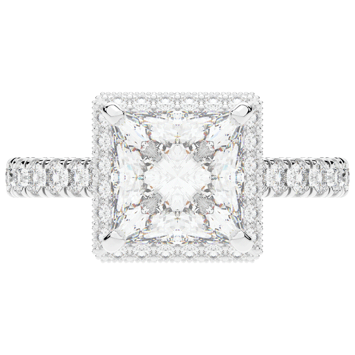 3.90CT.TW PRINCESS LAB DIAMOND HALO ENGAGEMENT RING - Nazarelle