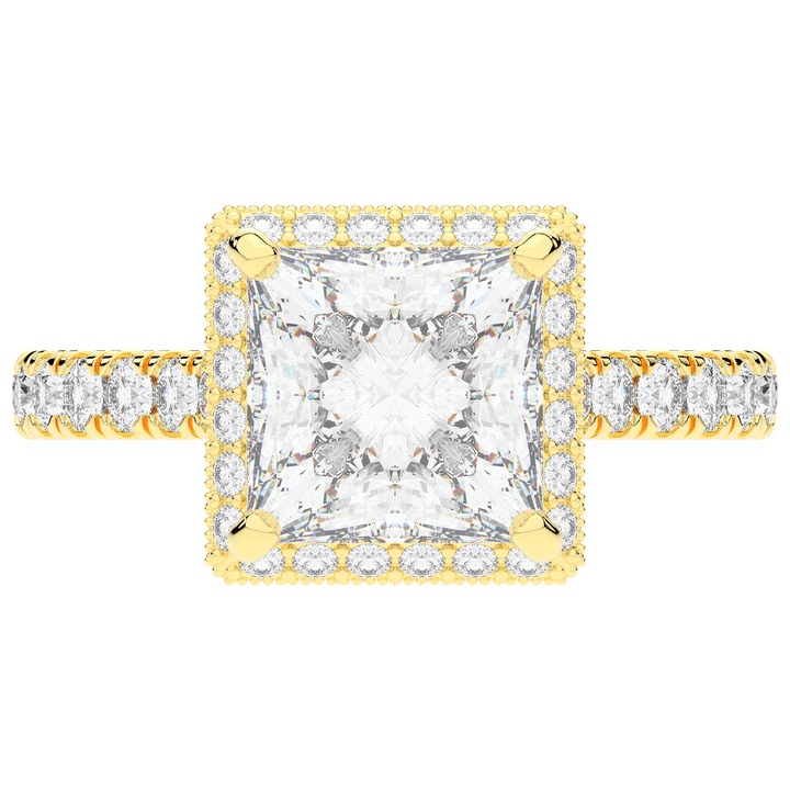 3.90CT.TW PRINCESS LAB DIAMOND HALO ENGAGEMENT RING - Nazarelle