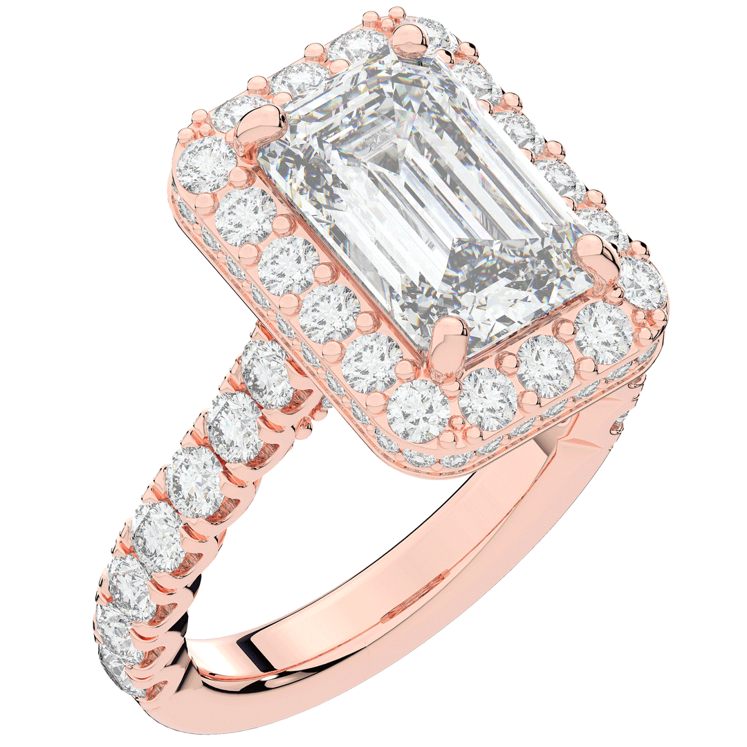 4.50CT.TW EMERALD CUT LAB DIAMOND HALO ENGAGEMENT RING - Nazarelle