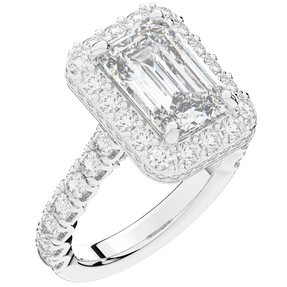 4.50CT.TW EMERALD CUT LAB DIAMOND HALO ENGAGEMENT RING - Nazarelle