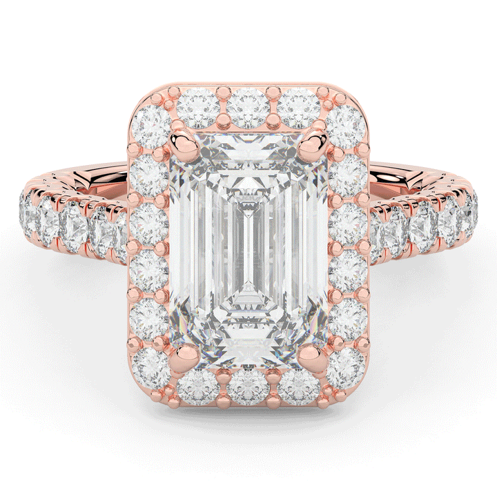 4.50CT.TW EMERALD CUT LAB DIAMOND HALO ENGAGEMENT RING - Nazarelle