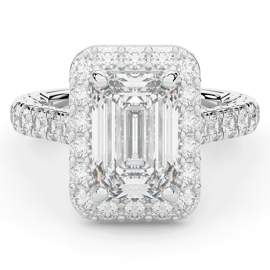 4.50CT.TW EMERALD CUT LAB DIAMOND HALO ENGAGEMENT RING - Nazarelle