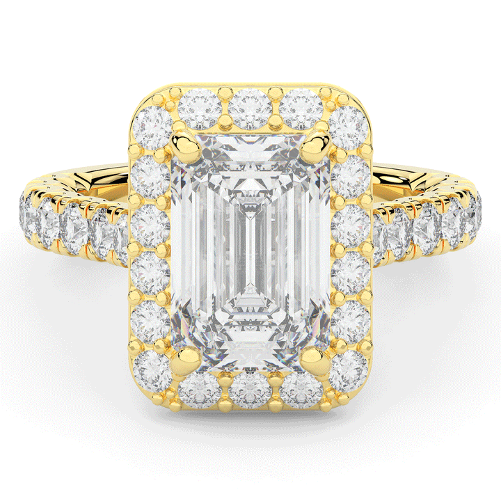4.50CT.TW EMERALD CUT LAB DIAMOND HALO ENGAGEMENT RING - Nazarelle