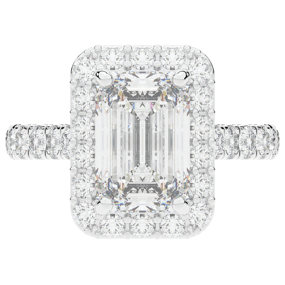 4.50CT.TW EMERALD CUT LAB DIAMOND HALO ENGAGEMENT RING - Nazarelle