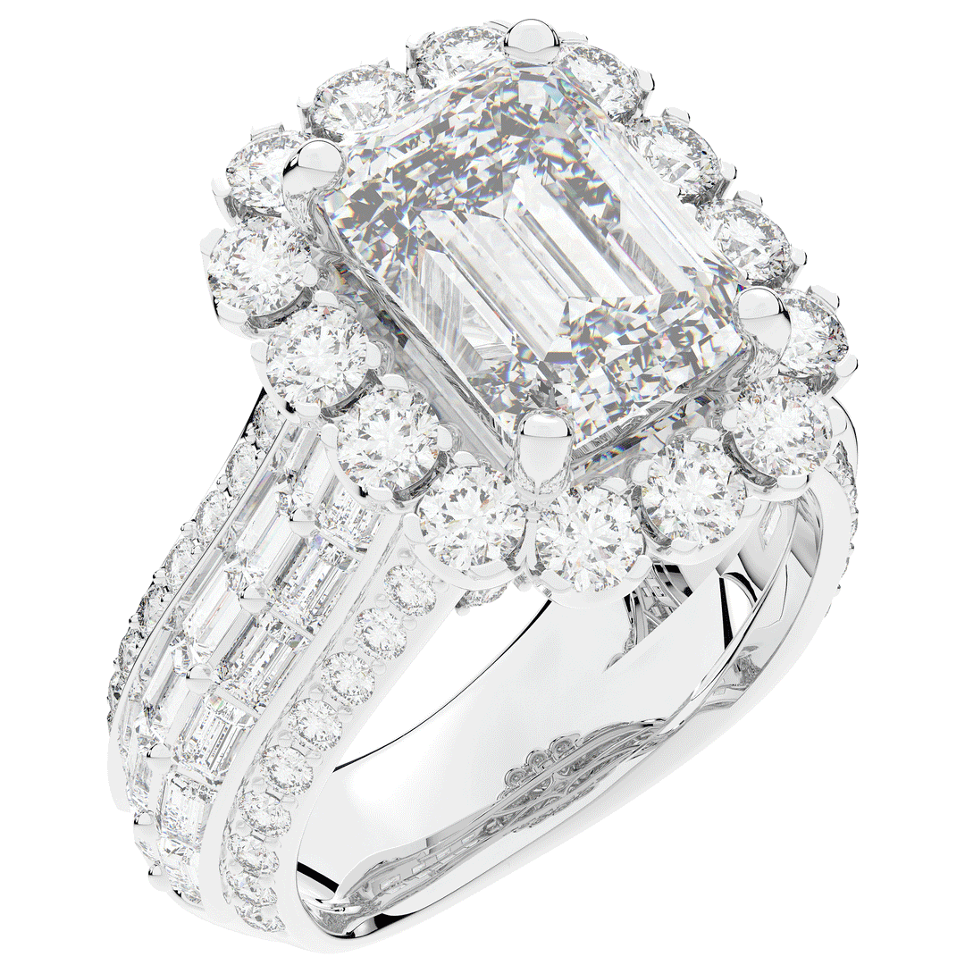 8.00CT.TW EMERALD CUT LAB DIAMOND HALO ENGAGEMENT RING - Nazarelle