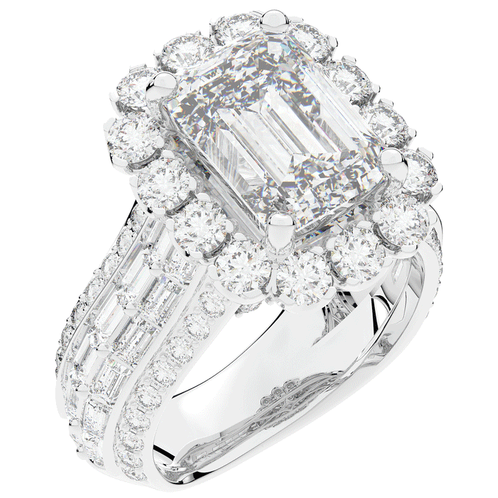 8.00CT.TW EMERALD CUT LAB DIAMOND HALO ENGAGEMENT RING - Nazarelle