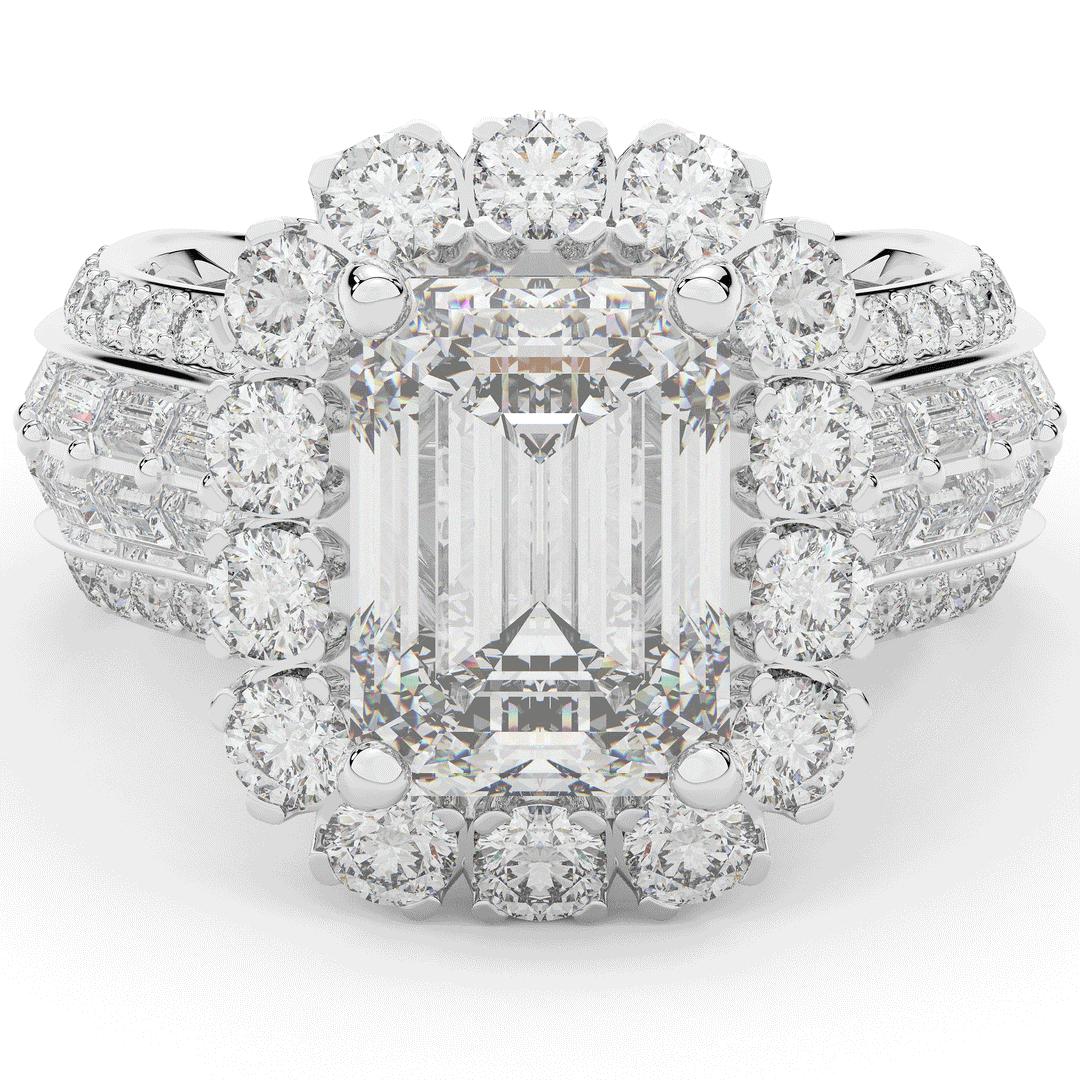 8.00CT.TW EMERALD CUT LAB DIAMOND HALO ENGAGEMENT RING - Nazarelle