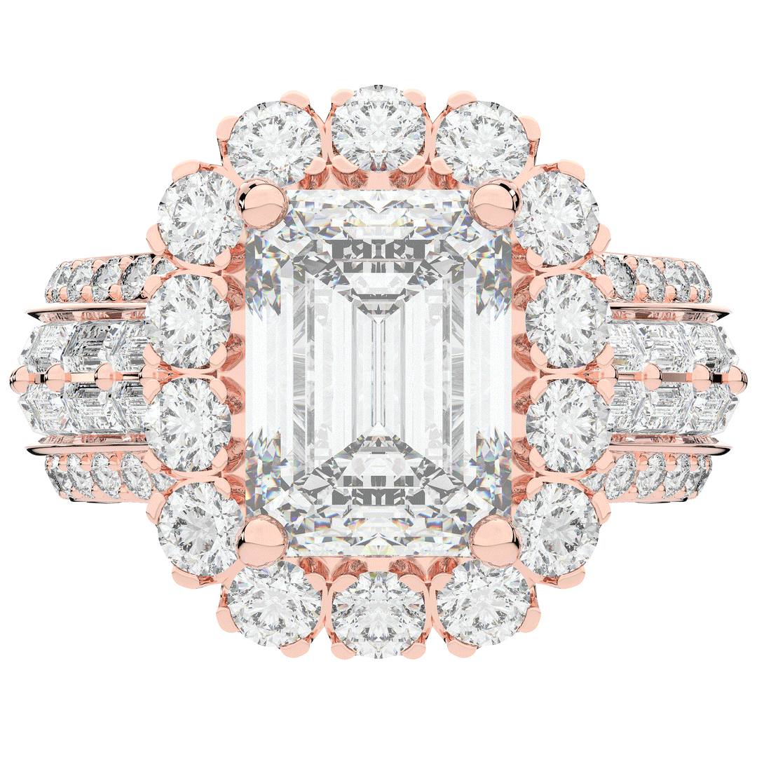 8.00CT.TW EMERALD CUT LAB DIAMOND HALO ENGAGEMENT RING - Nazarelle